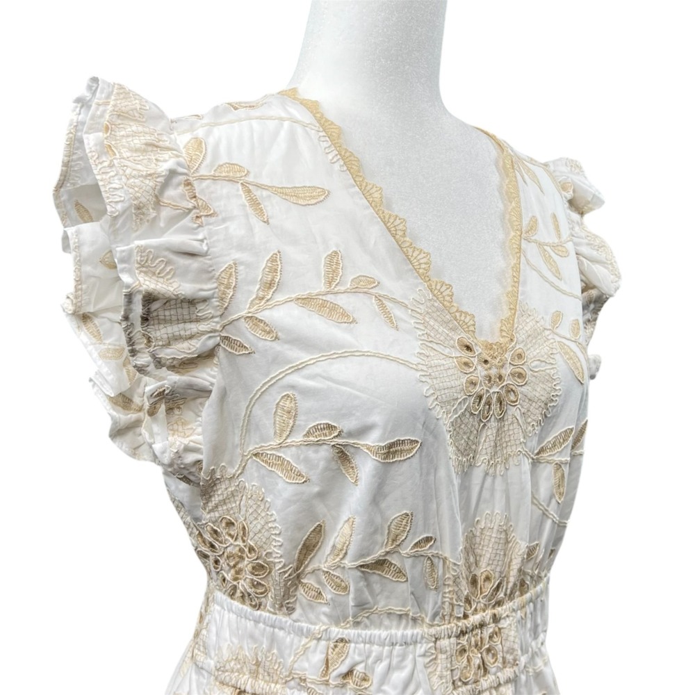 Anne‎ Klein Dress Large Petite White Embroidered Eyelet Cotton Ruffle Romantic